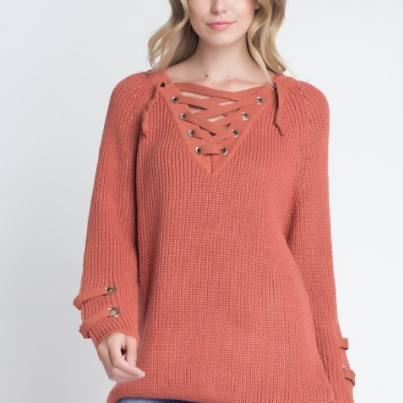 Criss Cross Lace-Up Loose Knitting Sweater - Picture 2 of 5